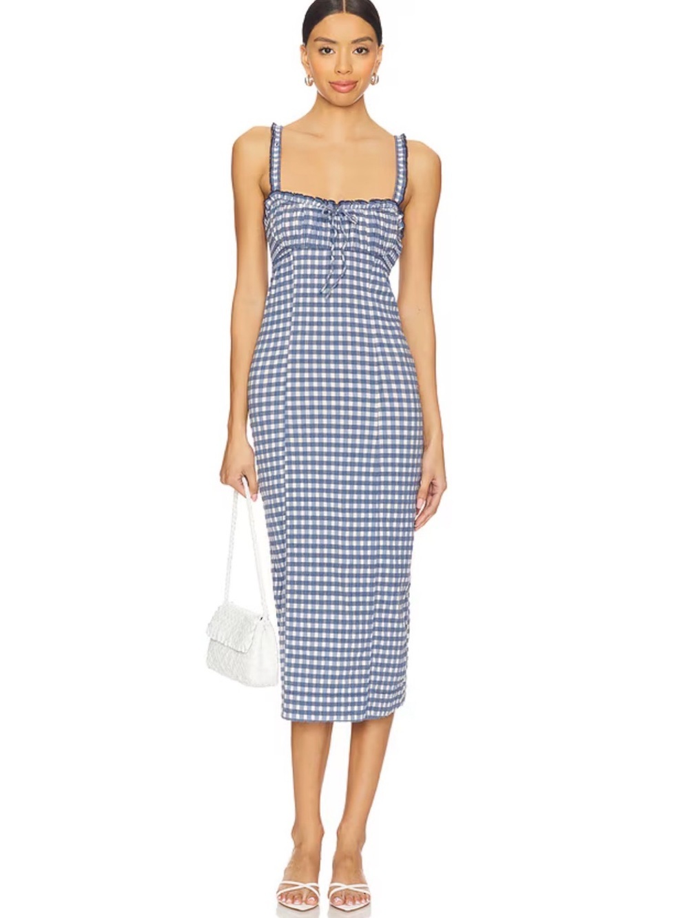 Free People Lucinda Blue Gingham Midi Dress with Adjustable Straps Size Large